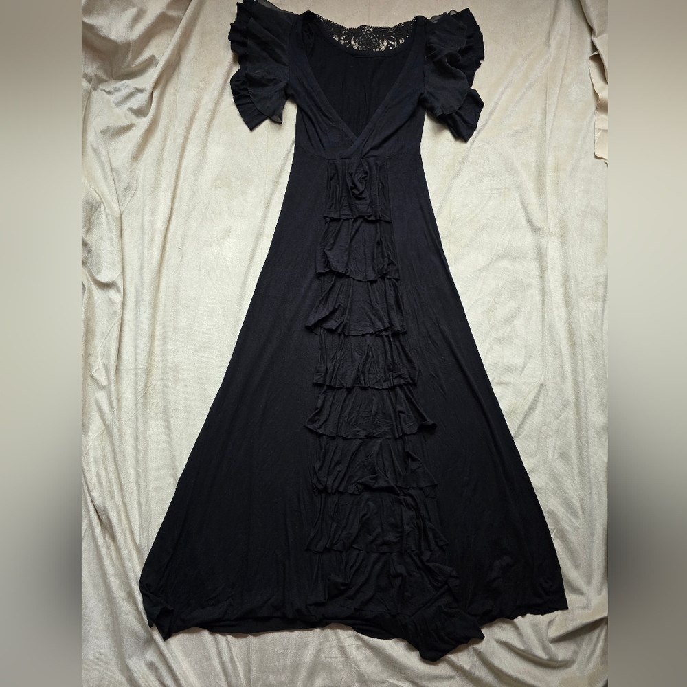 Free People Black Maxi Dress Victorian Goth Ruffles & Lace XS NWT *** READ***